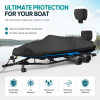 1200D Waterproof Boat Cover - Fits Bass, V-Hull, Tri-Hull, Fish & Ski, Runabout Bowrider Boats - Heavy Duty Canvas Black