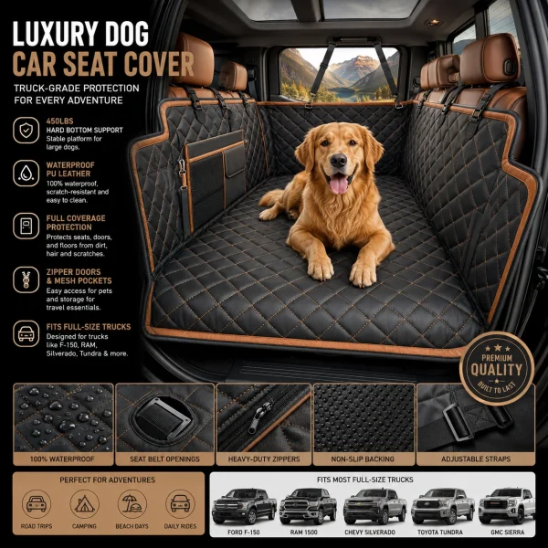 Dog Car Seat Cover for Back Seat, 52"x65" Waterproof Hard-Bottom Hammock with Side Flaps, Heavy-Duty 450lbs, Non-Slip & Scratch-Proof PU Leather Protector for SUV, Truck & Sedan Blue