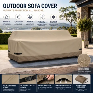Outdoor Sofa Cover Waterproof Patio Furniture Cover, Heavy Duty 600D Oxford Couch Cover with Windproof Straps & Air Vents for All-Season Protection