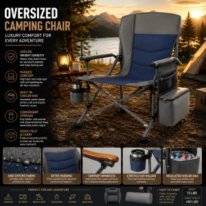 XL Premium Camping Chair - 400lb Capacity, Oversized 23.7" Wide Seat, Heavy Duty 600D Oxford Fabric, Padded Camping Chair Portable for Outdoor, Beach, Tailgate Parties
