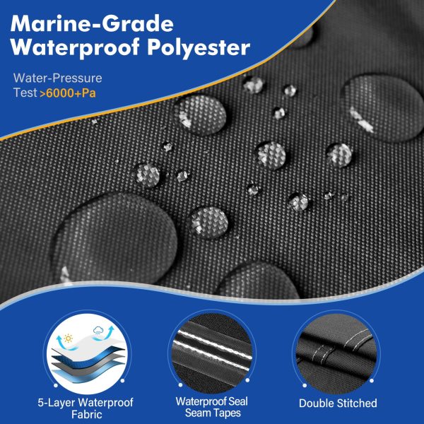 1200D Waterproof Boat Cover - Fits Bass, V-Hull, Tri-Hull, Fish & Ski, Runabout Bowrider Boats - Heavy Duty Canvas Black