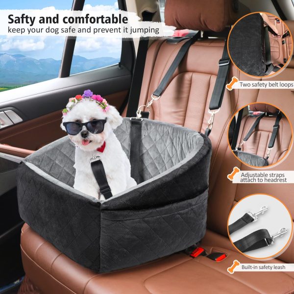 Luxury Dog Car Seat for Small & Medium Dogs, Waterproof Pet Booster Seat with Safety Leash, Memory Foam Travel Bed for Cars, SUVs & Trucks