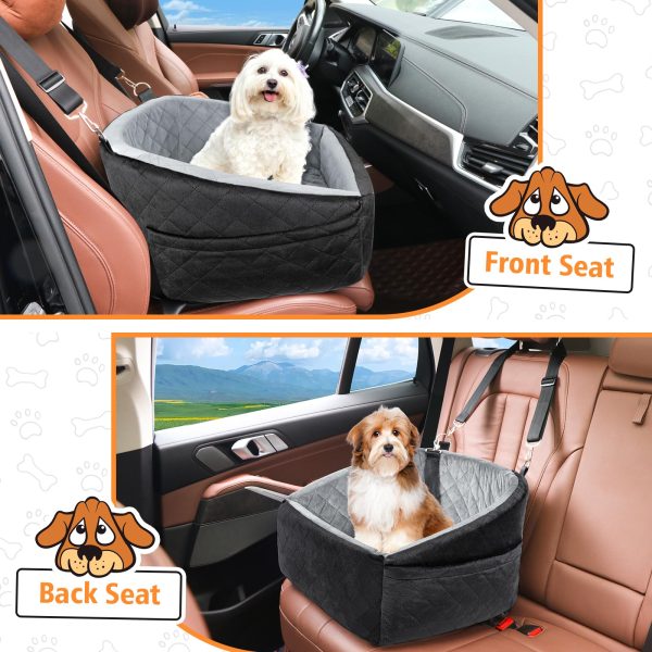 Luxury Dog Car Seat for Small & Medium Dogs, Waterproof Pet Booster Seat with Safety Leash, Memory Foam Travel Bed for Cars, SUVs & Trucks