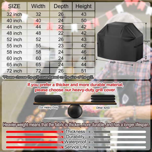 Grill Cover for Outdoor BBQ Grills, Heavy Duty Waterproof 600D Oxford Patio Grill Cover with UV & Fade Resistant Protection, Windproof Straps & Air Vents, All-Season Barbecue Cover
